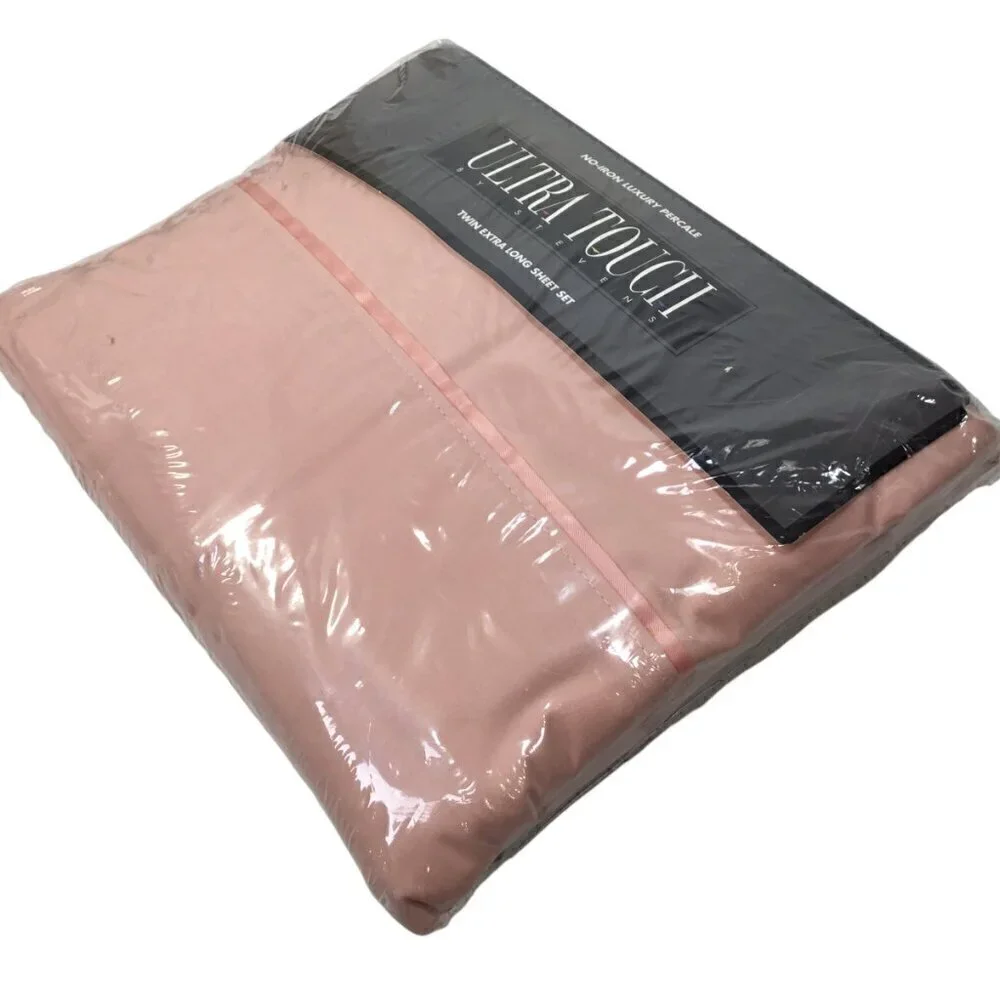 Vintage Stevens Ultra Touch NOS Percale Sheet Set Twin XL Long Rose Pink NIP